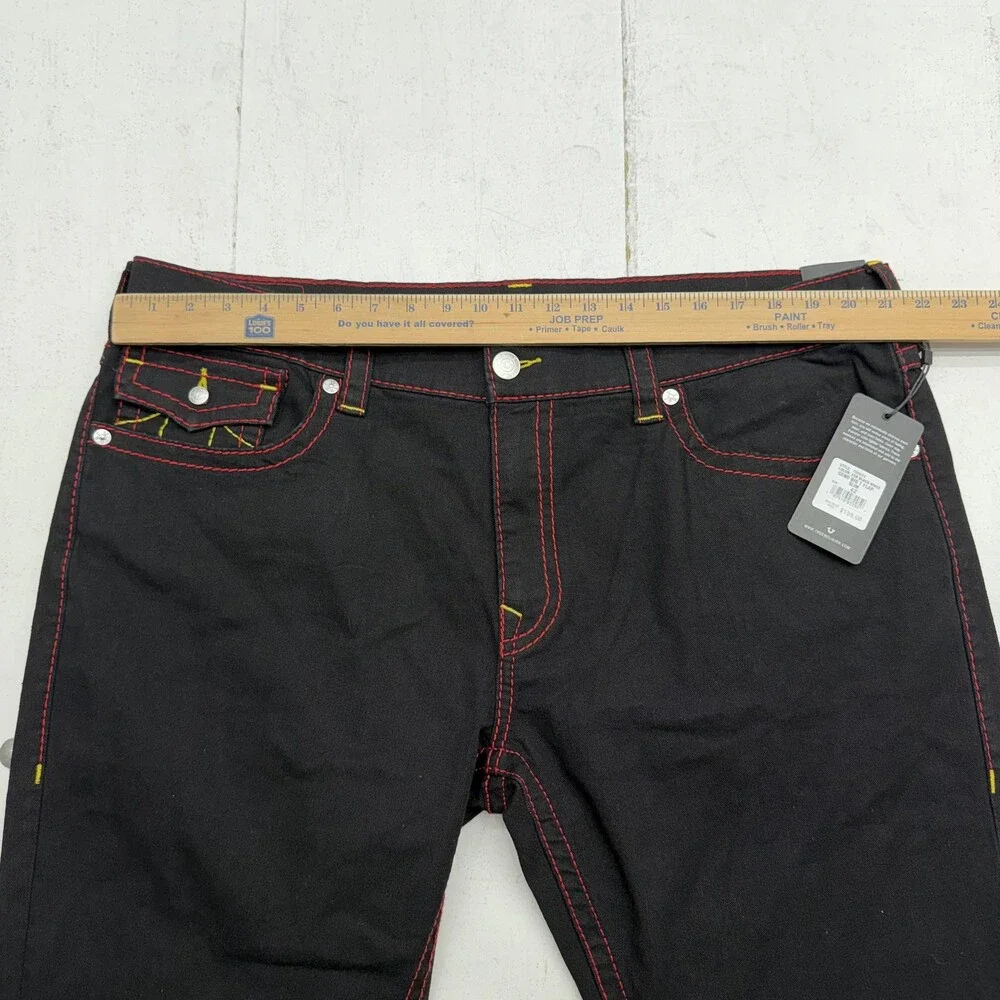 True Religion Geno Big T Flap Jeans Mens 42x32 Black Rinse Slim Denim Pants